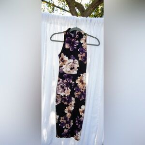 NWOT - Windsor - Mock Neck Fitted Floral Dress - Black/Purple - XS